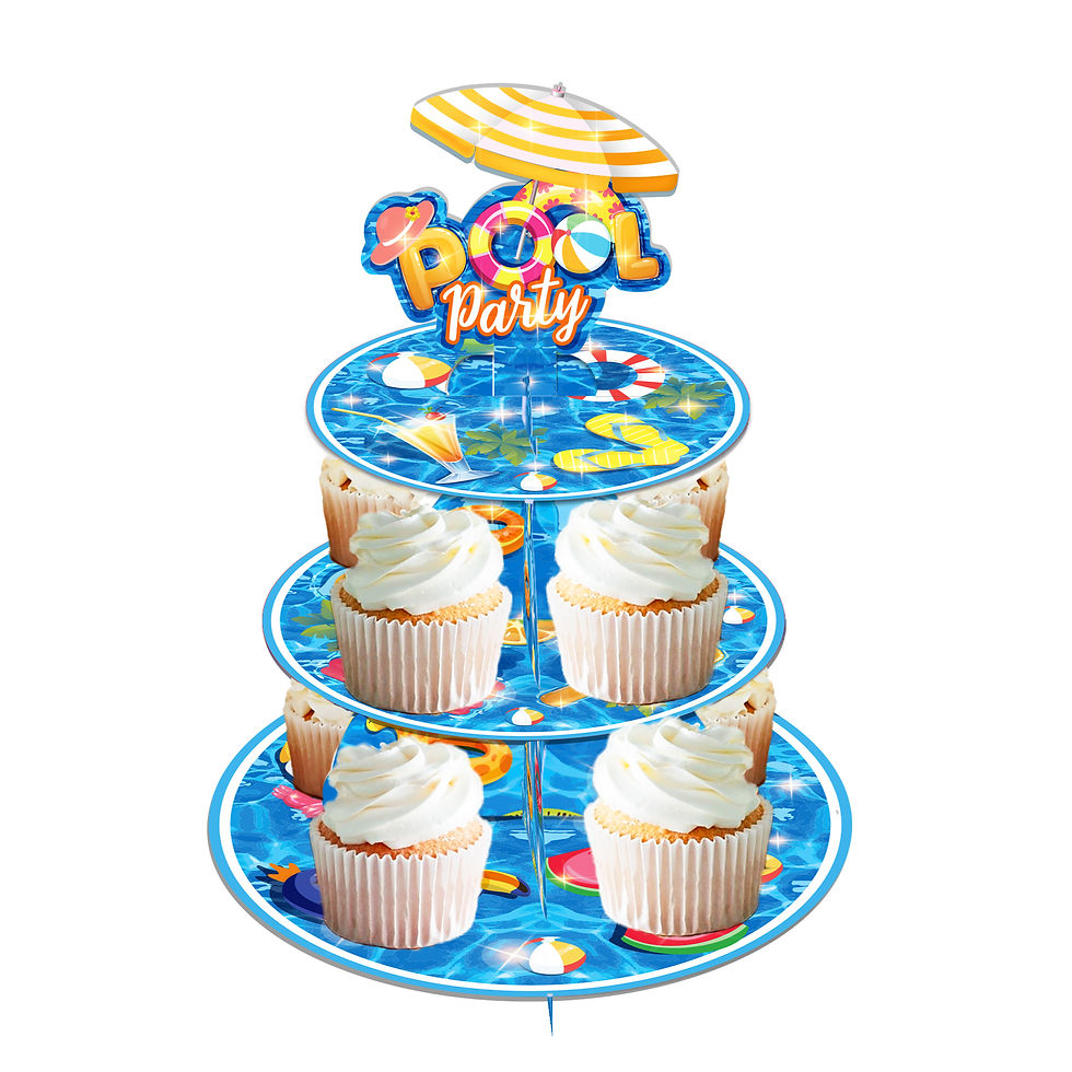 Thumbnail: Pool Party Summer Theme 3-Tiers Paper Cake Stand Set Sizes Cupcake Stands