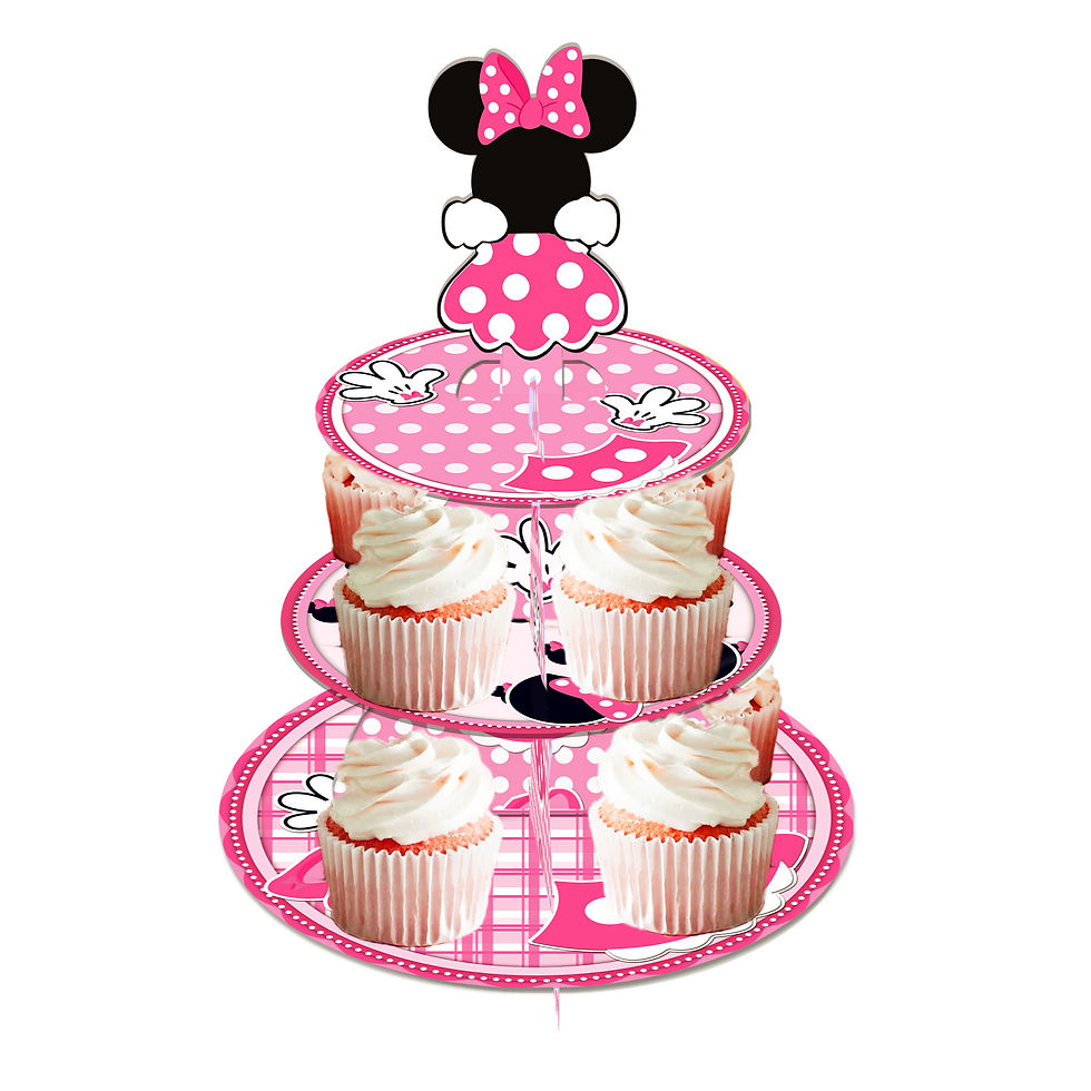Thumbnail: Minnie Mouse Theme 3-Tiers Paper Cake Stand Set Sizes Cupcake Stands