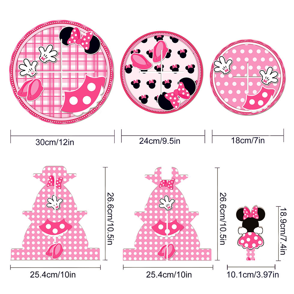 Thumbnail: Minnie Mouse Theme 3-Tiers Paper Cake Stand Set Sizes Cupcake Stands