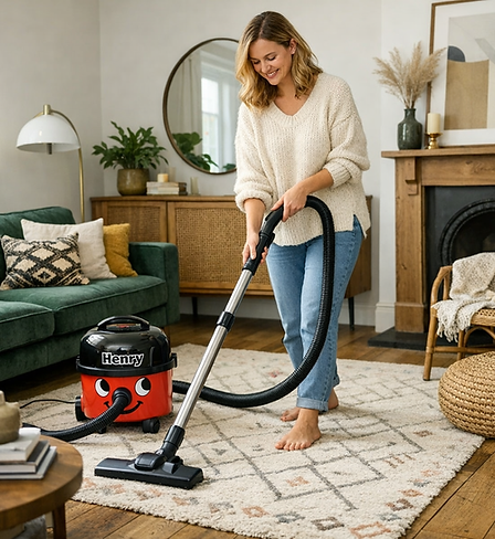 Women Vacuuming Using Her Henry Hoover Repaired and Serviced in Cambridgeshire