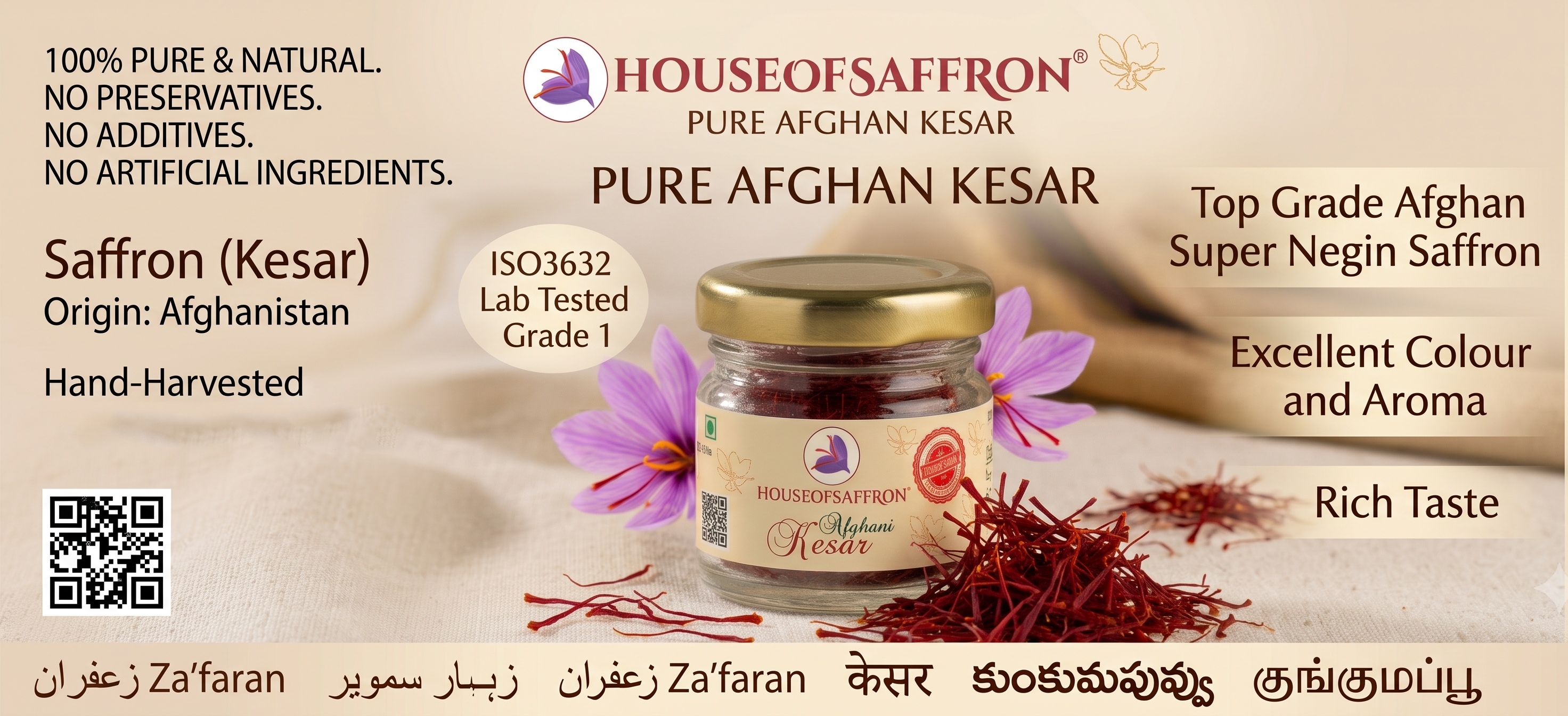 Afghan Premium Super Negin Saffron 100% Pure Certified ISO3632 Grade 1