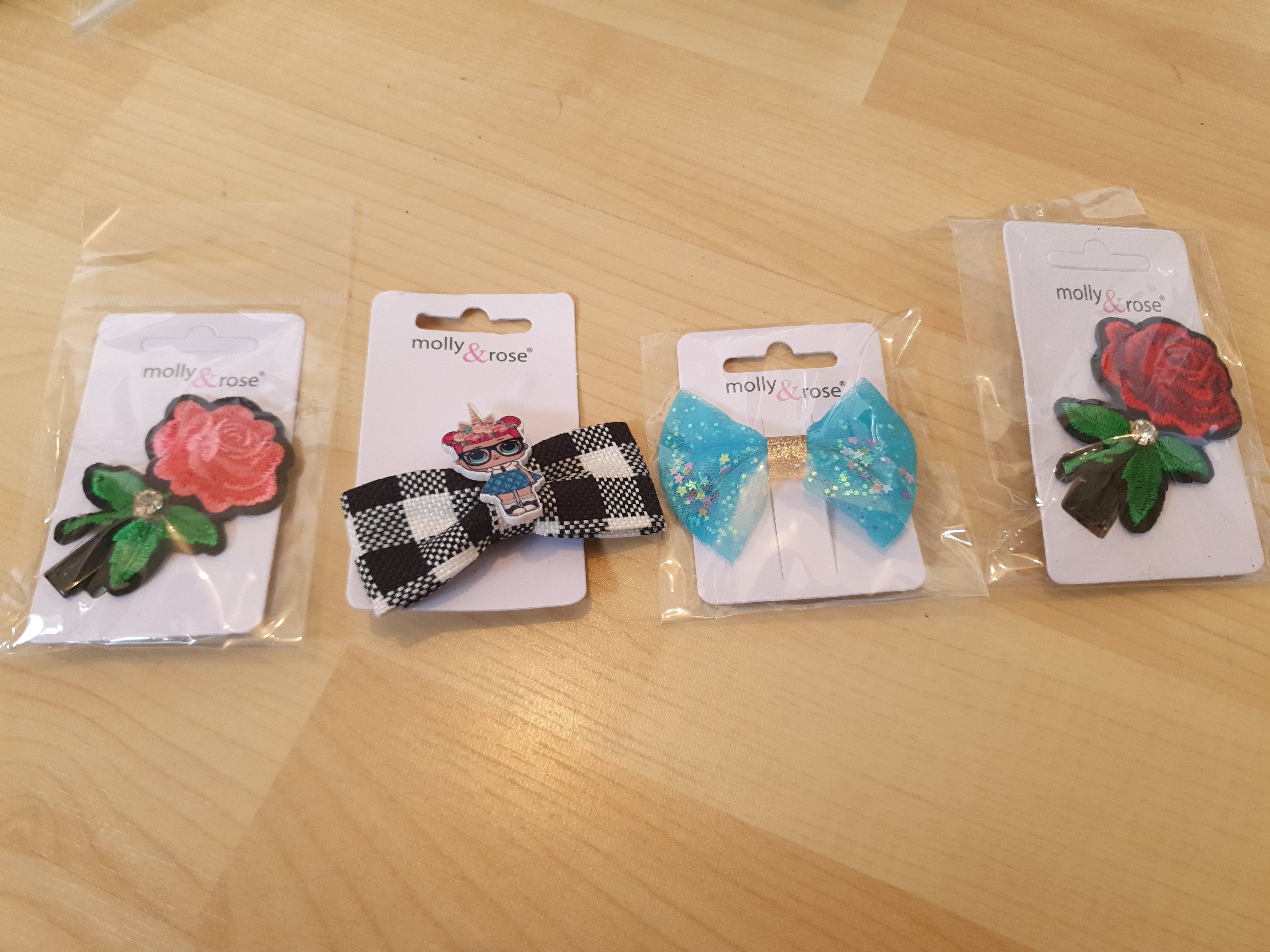Single Hair Clips - Embroidered Rose, Blue Stars Bow or Unicorn Girl Bow - New