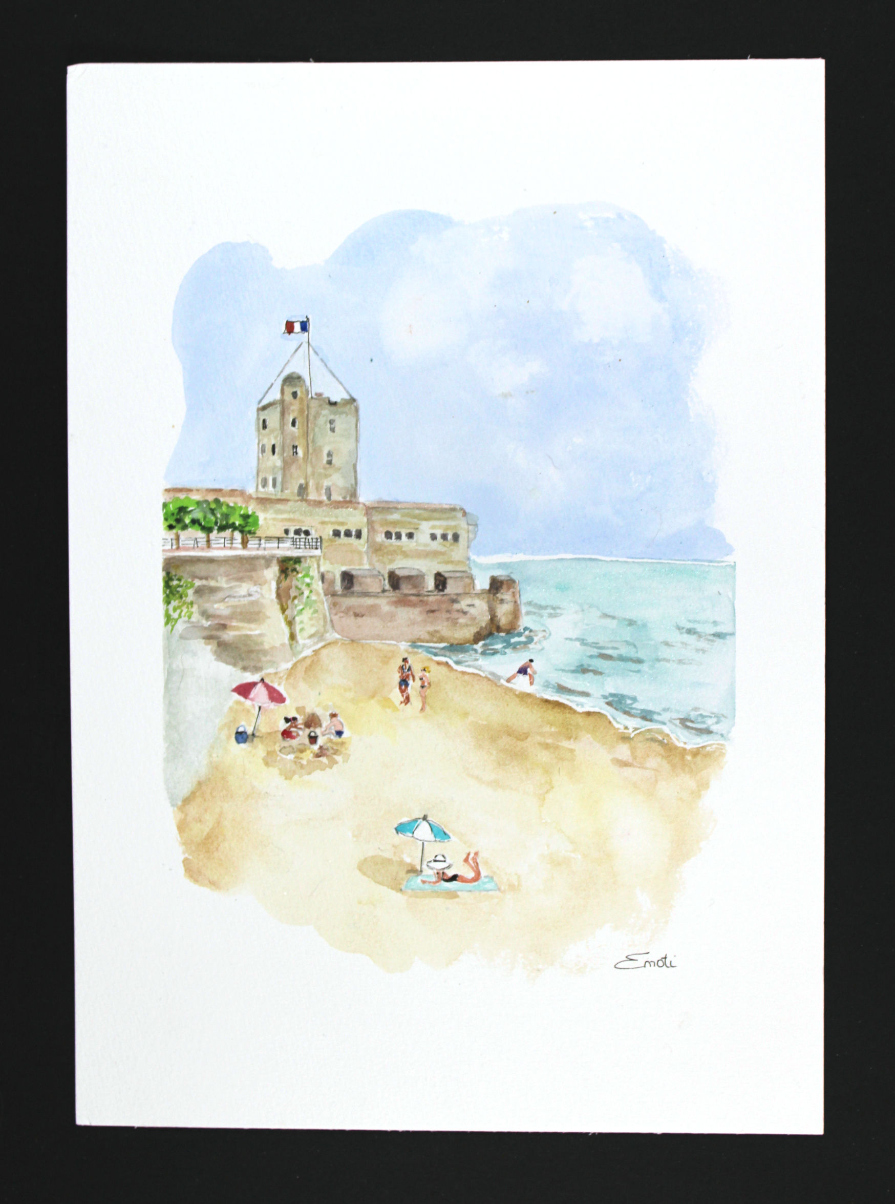 Aquarelle Originale - Fouras Fort Vauban plage