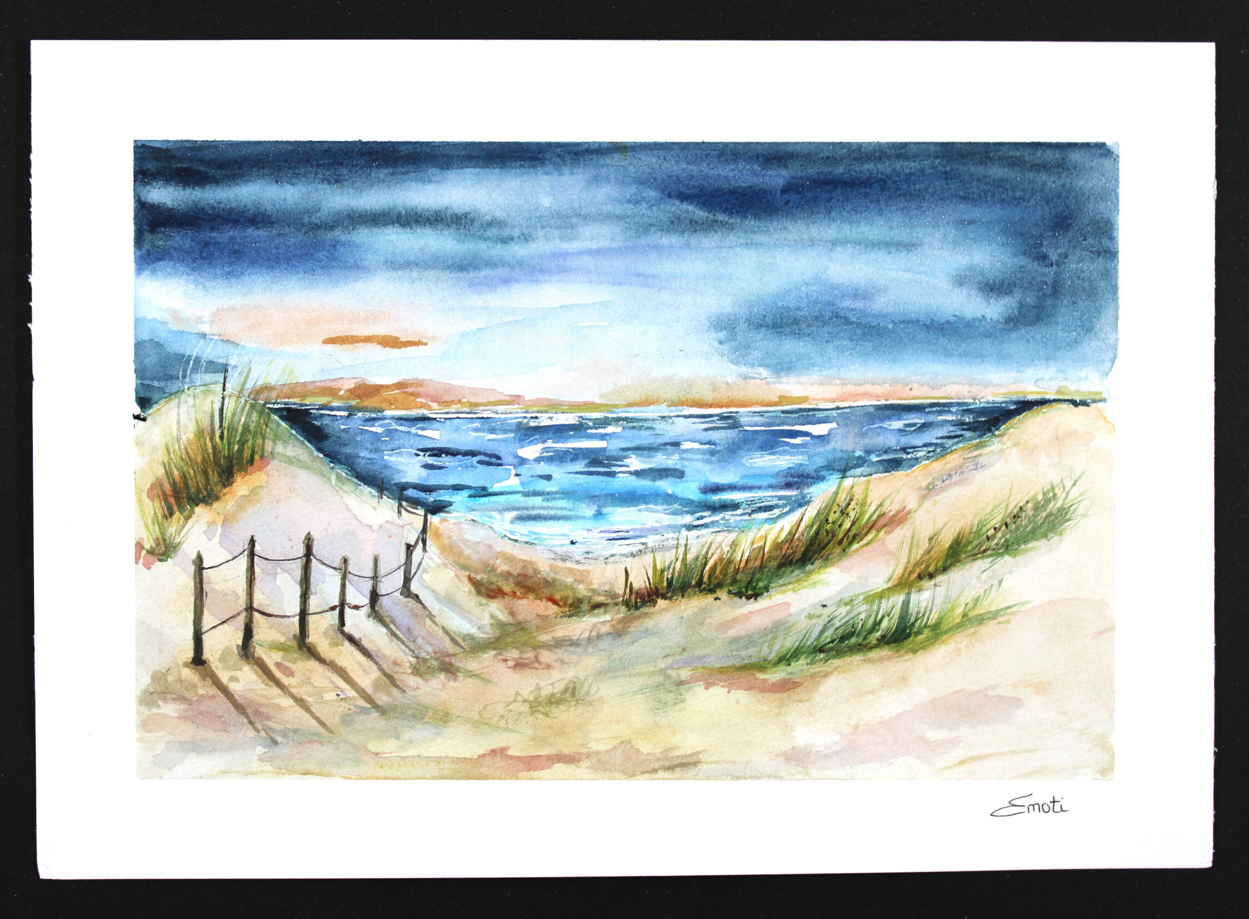 Aquarelle Originale - Lumière dans la dune après l'orage