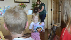 Happy girl got her Dora ball