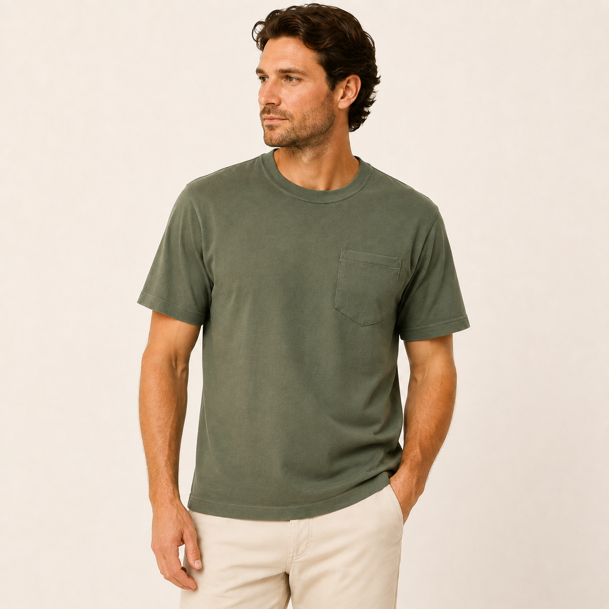 Baron olive heavyweight cotton tee on Baron Menswear model
