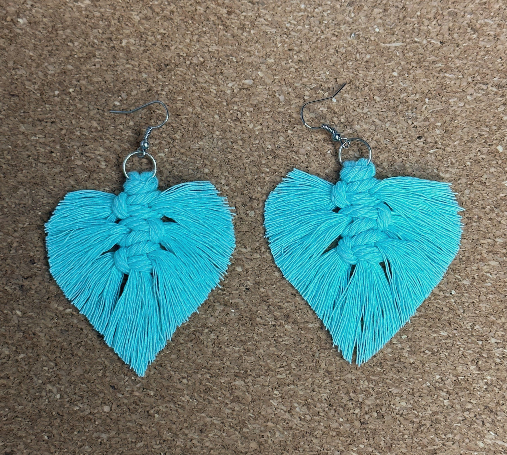 mint feather macrame earrings