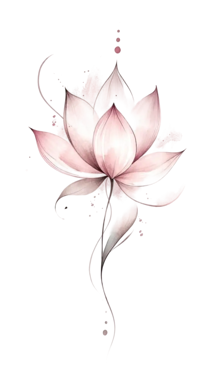 Digital illustration of a delicate pink lotus flower with flowing petals against a dark background. It evokes a sense of serene beauty and artistic elegance.