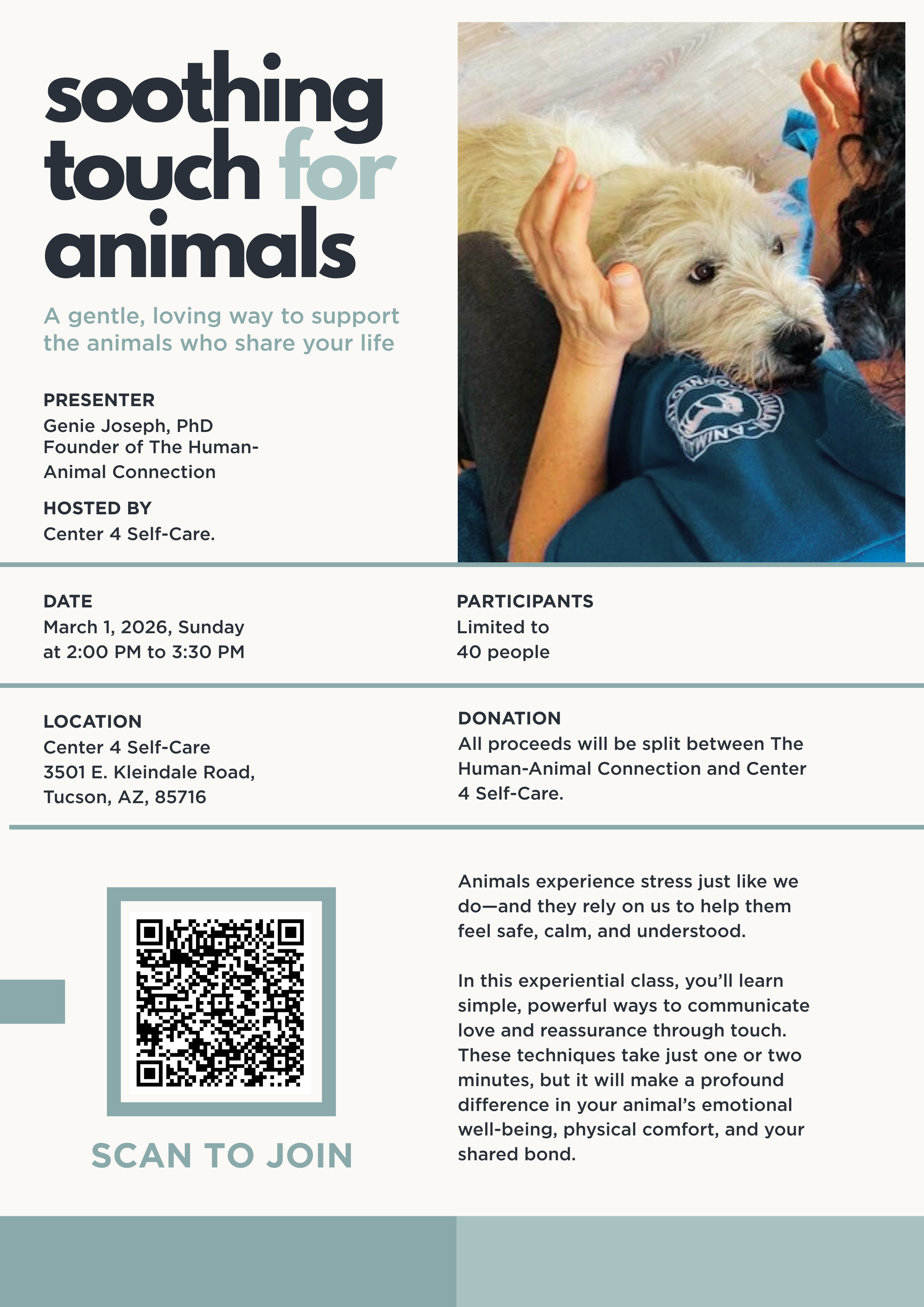 Soothing Touch for Animals - March 1 - 2PM - Center 4 Self-Care