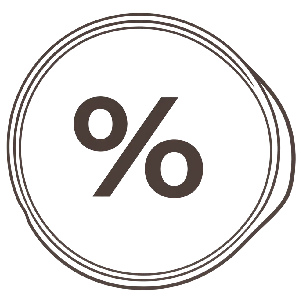 Digital illustration of a percentage sign enclosed within a hand-drawn style circle. It features a minimalist aesthetic with a clean, dark color palette.