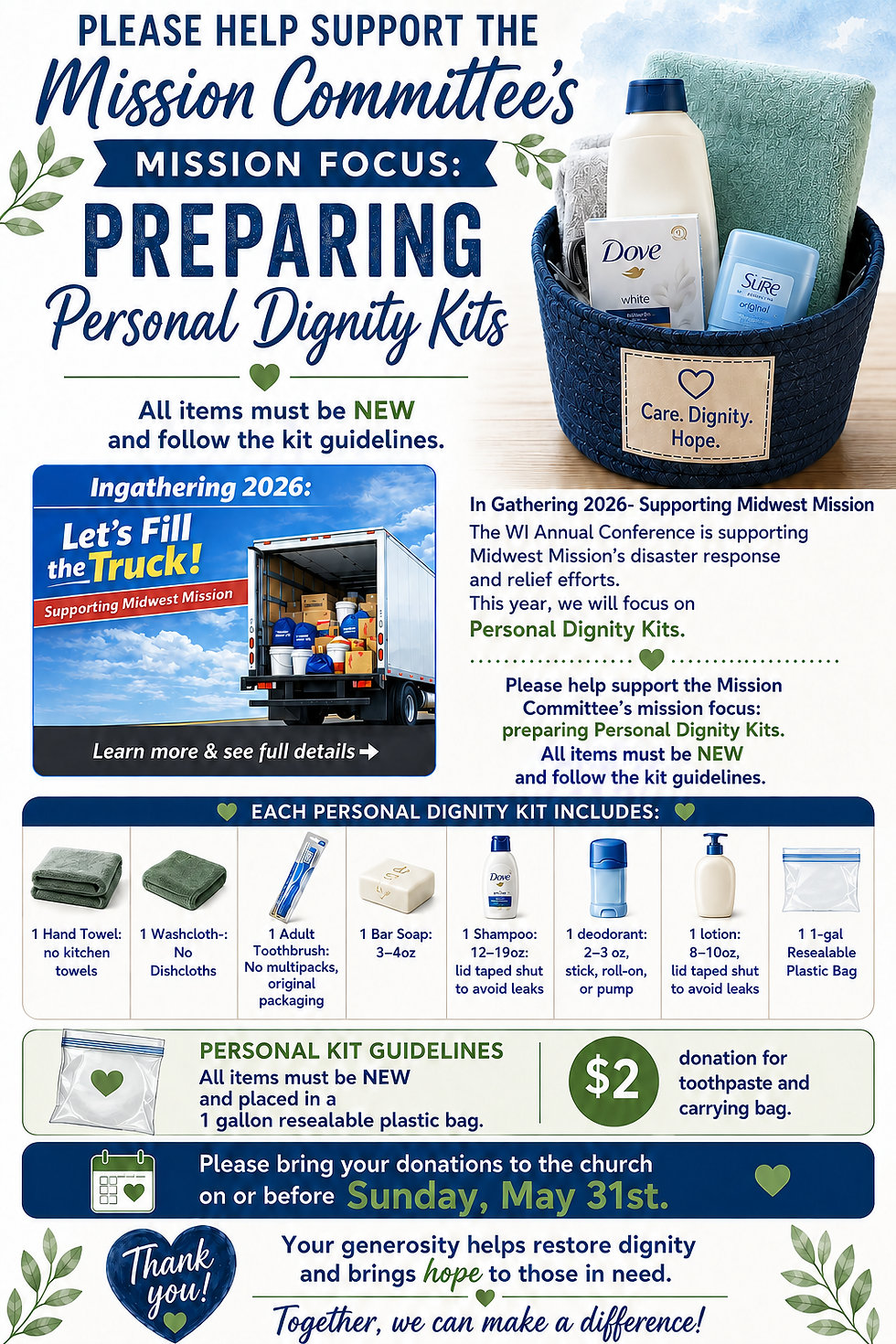 Support the Mission Committee's Mission Focus: Preparing Personal Dignity Kits for Ingathering 2026