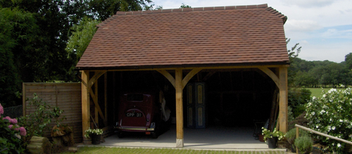 Oak framed garage - open 2 bay with barn hipped roof 