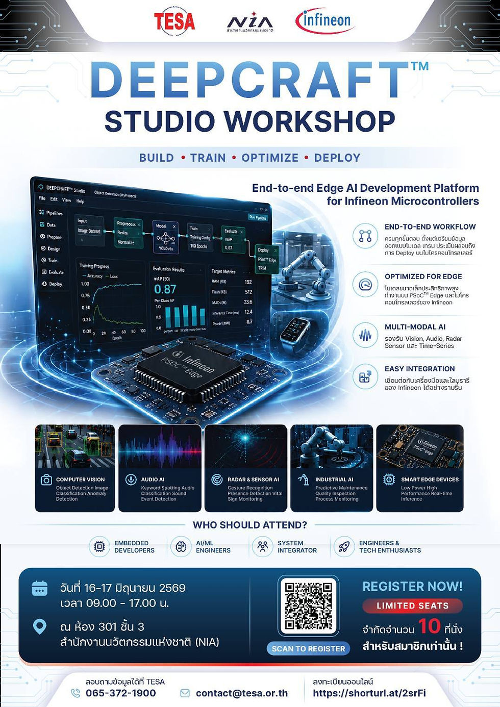DEEPCRAFT™ Studio Workshop: เรียนรู้การพัฒนา Edge AI แบบครบวงจรสำหรับ Infineon Microcontrollers