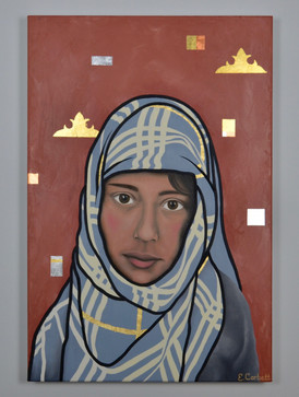 In the Palace of Hiba, oil and gold/silver leaf on canvas, 20"x30", 2018