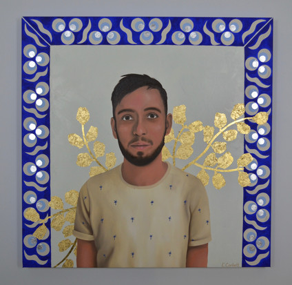 Professor Luaay, oil and gold/silver leaf on canvas, 30"x30", 2018