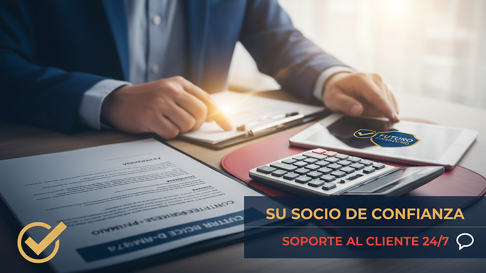 Close-up de documentos financieros y calculadora sobre escritorio