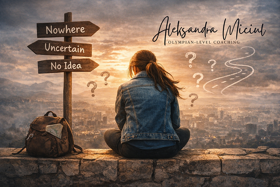 A woman in a denim jacket sits on a wall at sunset, facing a city. A sign reads "Nowhere," "Uncertain," "No Idea." Her backpack rests nearby. If you’ve searched “I feel lost in life what to do”, you’re not alone.

feeling lost in life