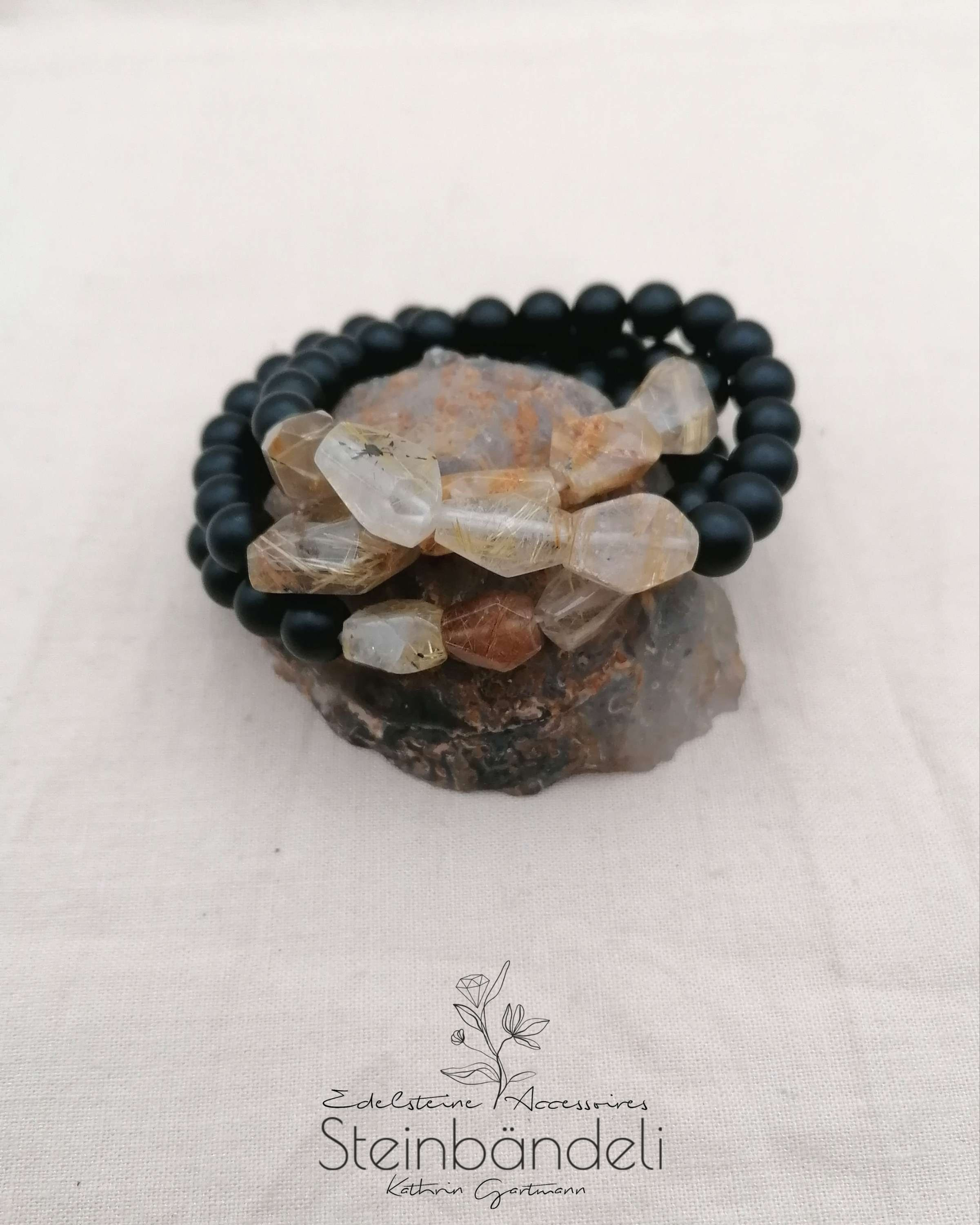 Armband Onyx matt & Rutilquarz 