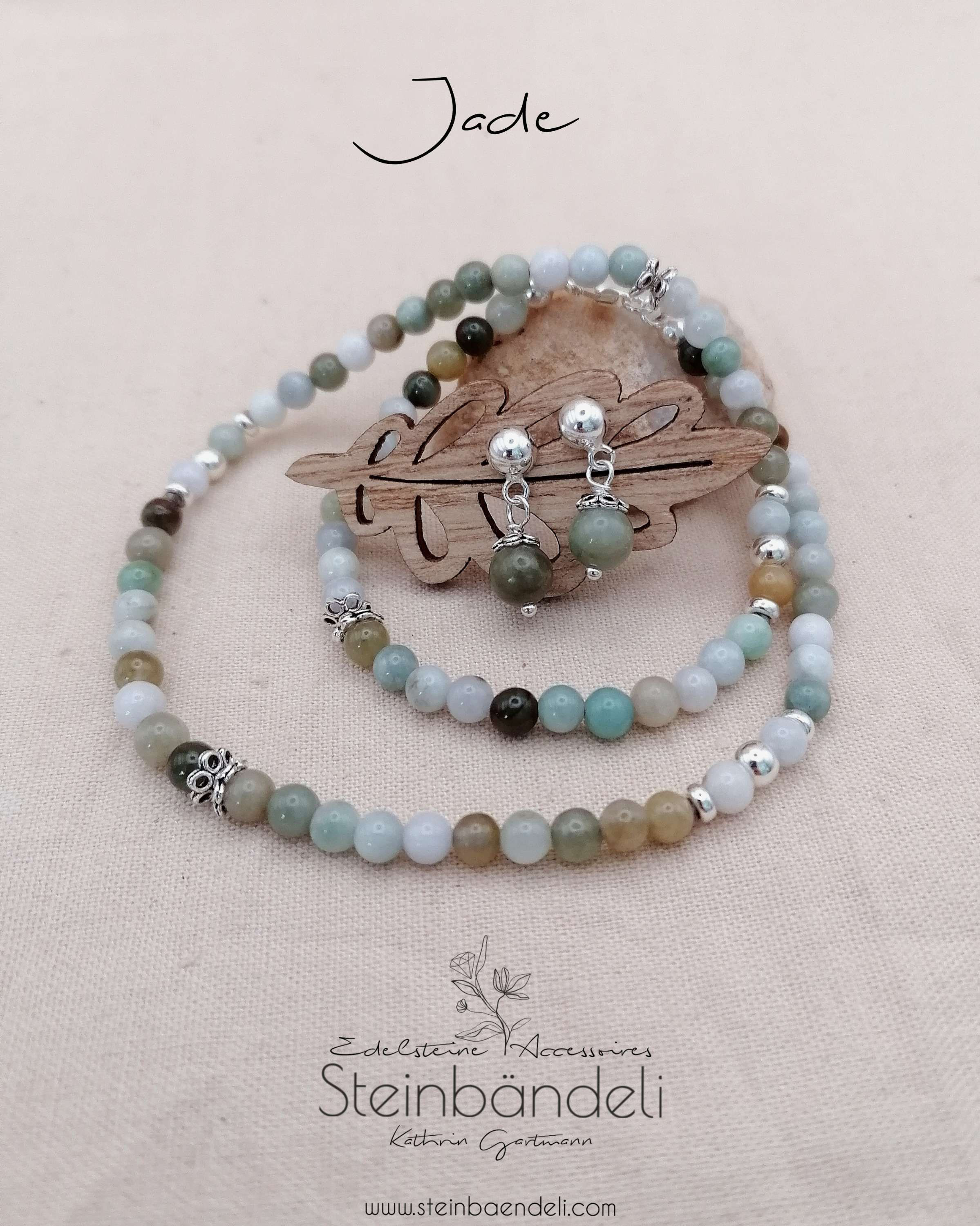 Steinbändeli Halskette Burma Jade/Silber