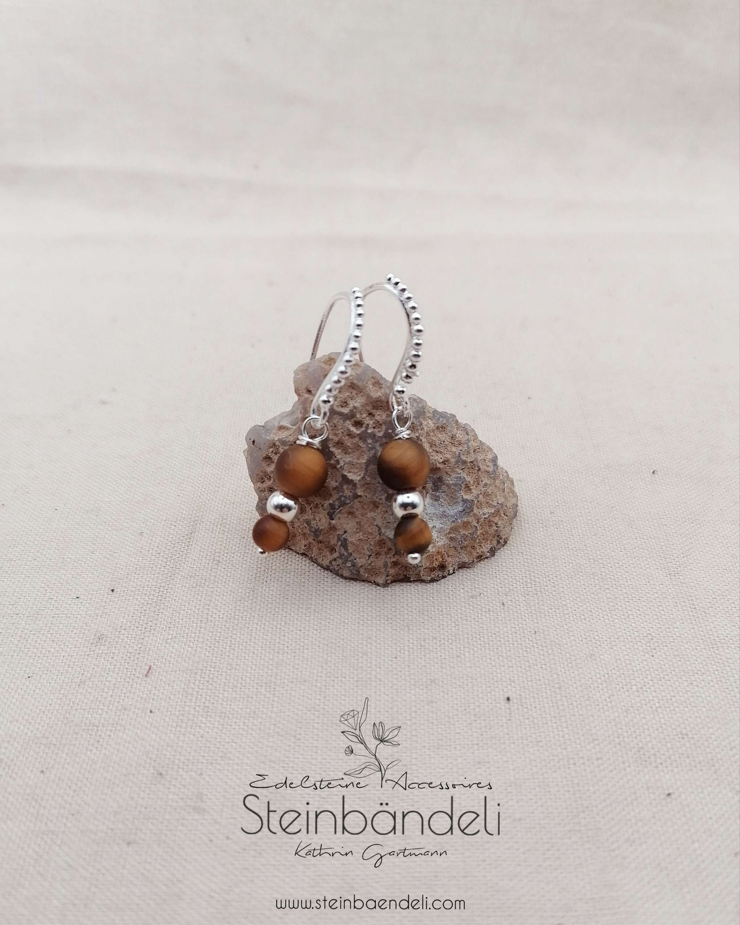 Steinbändeli Ohrringe Tigerauge/Silber 