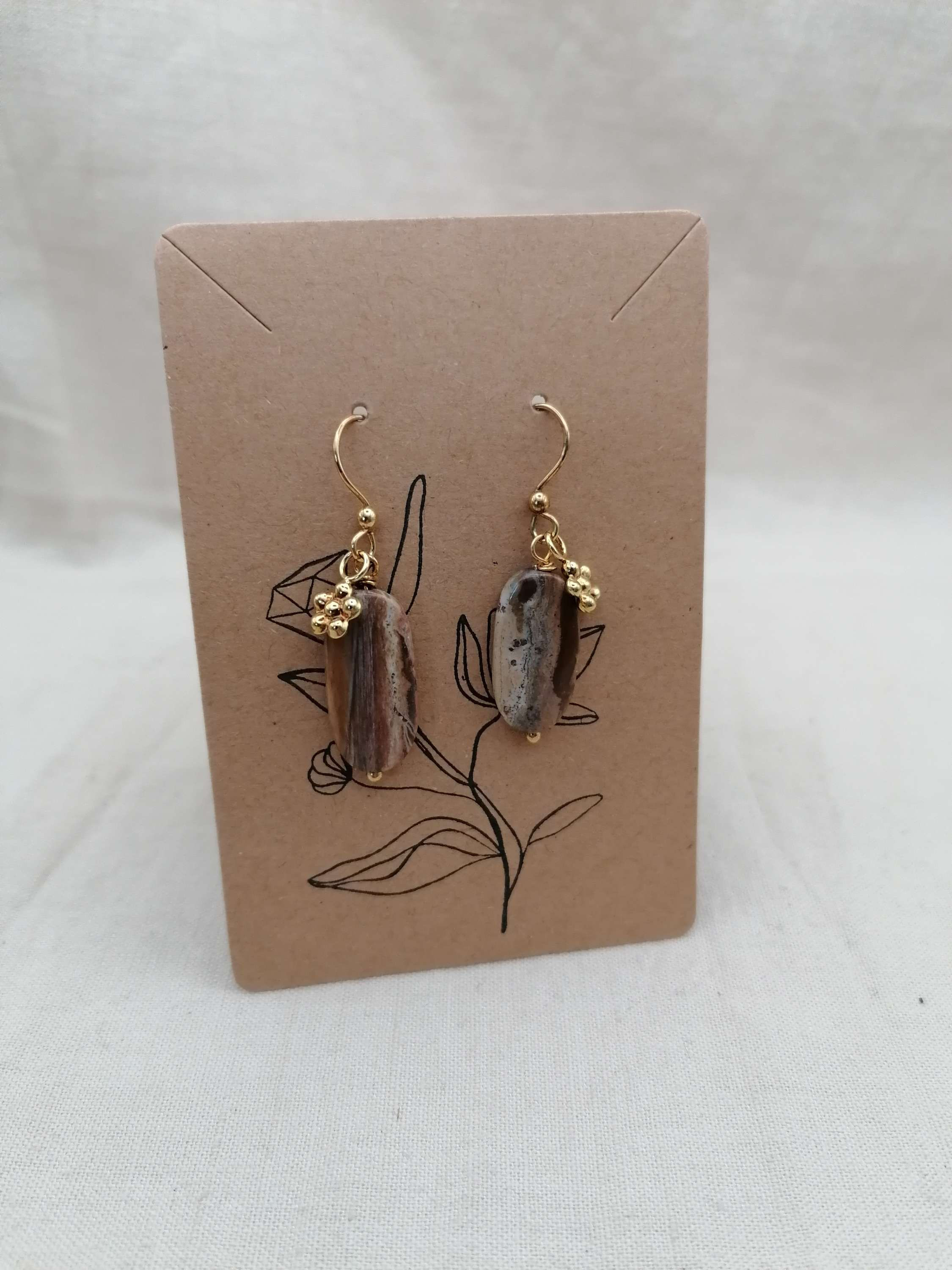 Steinbändeli Ohrringe "versteinertes Holz" vergoldet 