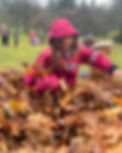 Child playing in leaves outside