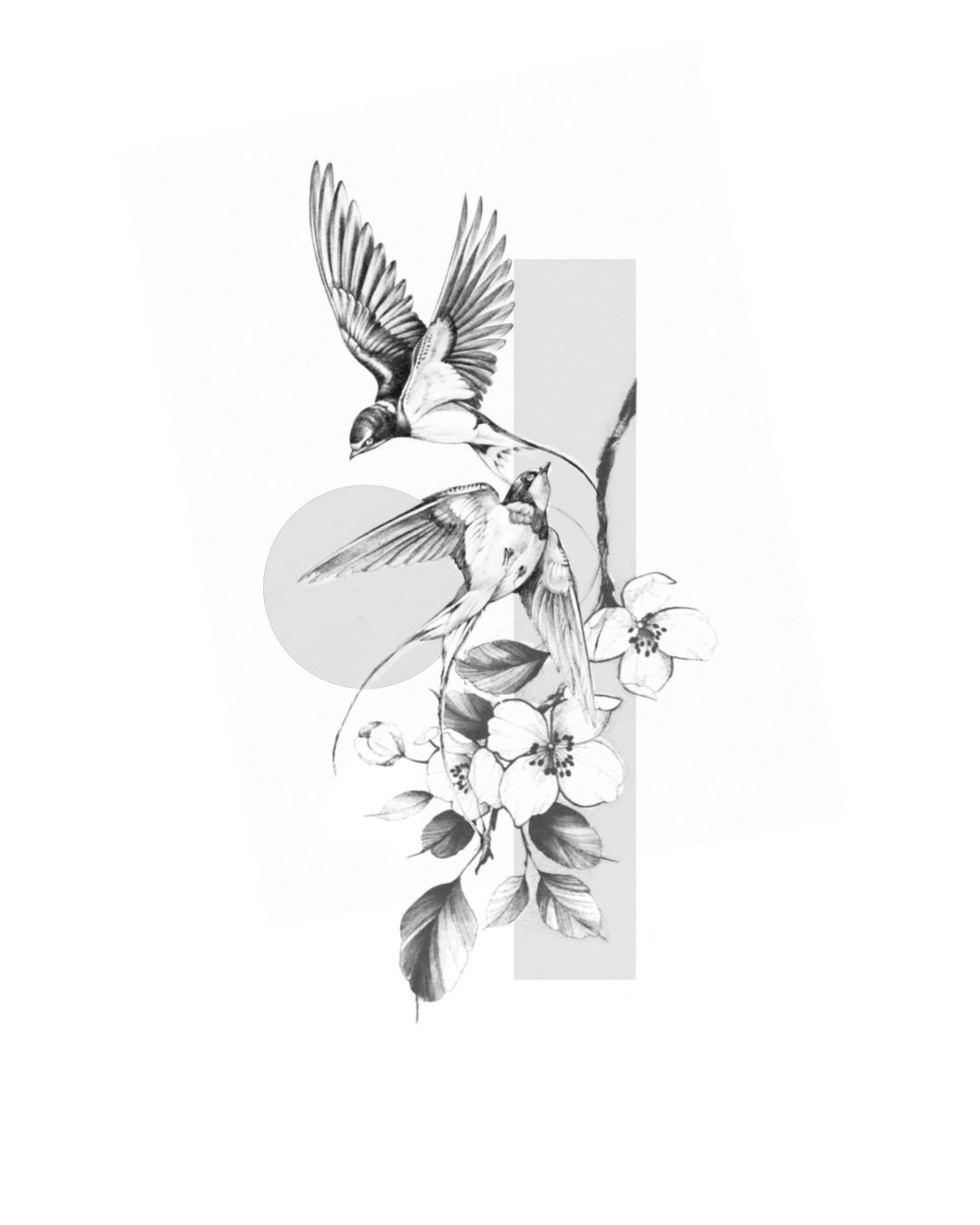 Swallows in Bloom tattoo design