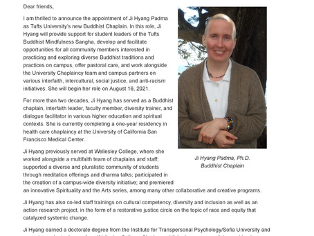Announcement: New Partnership at Tufts University Chaplaincy