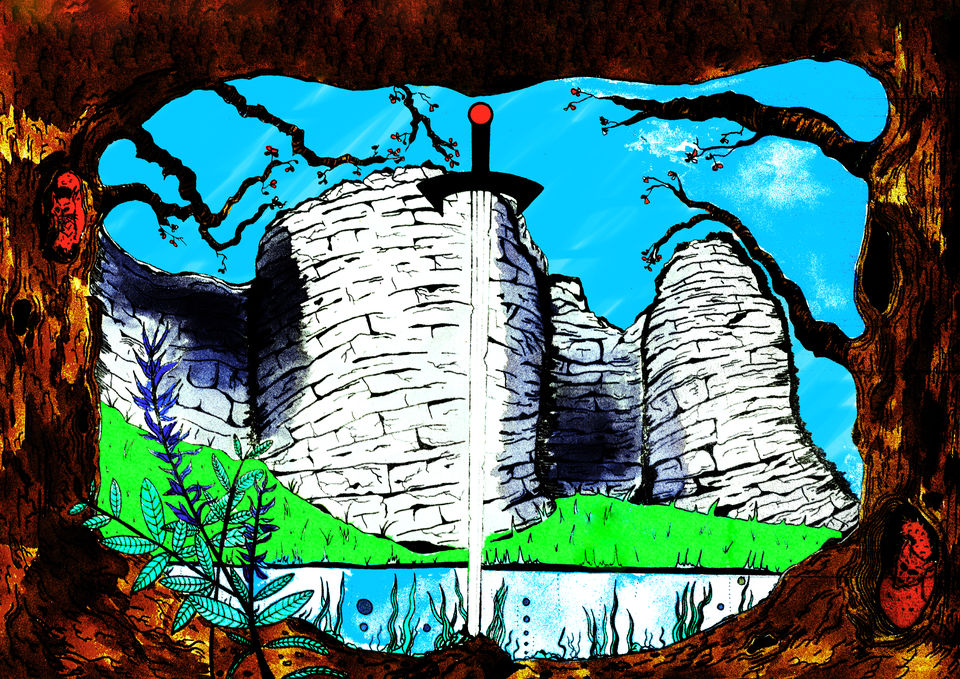 Hand-drawn and painted using Ecoline watercolour inks. Forms part of a new body of work at Pontefract Castle, exploring its rich history and legends.
