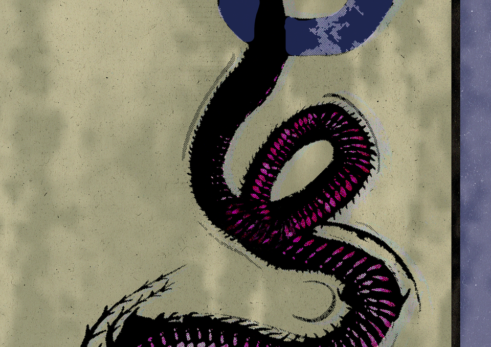 Japanese Dragon, RISO print, Sumi-e