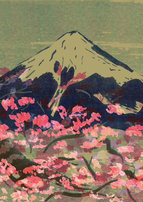 Mt Fuji Art, Blossom, Japan, Hanami, Sumi-e, RISO
