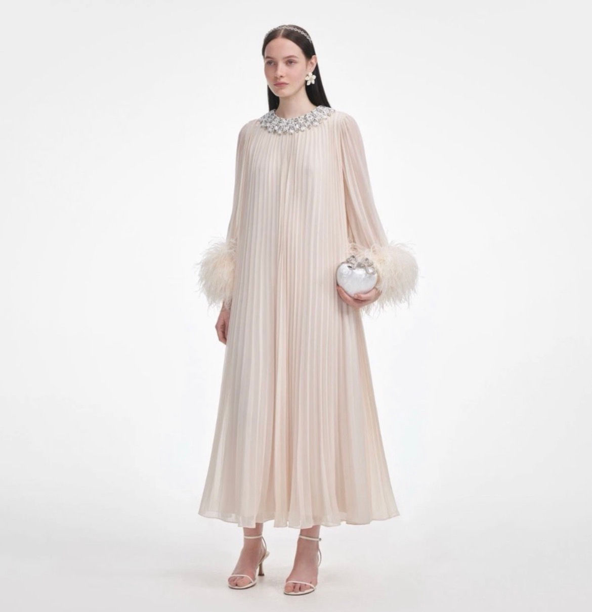 Self- Portrait- Pleated-Chiffon Midi Dress