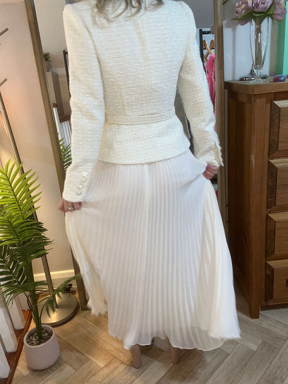 Thumbnail: Self-Portrait Cream Tailored BOUCLÉ AND CHIFFON Midi