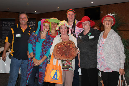 Hat Day Bega Rotary Lucky door prize winners – the clock was made by Bega Rotary member Ri