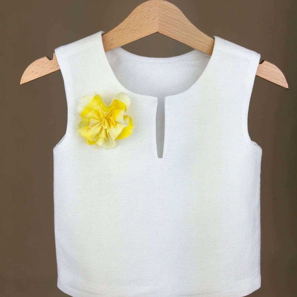 Thumbnail: Girls Linen Blouse Organic yellow Flower Detail