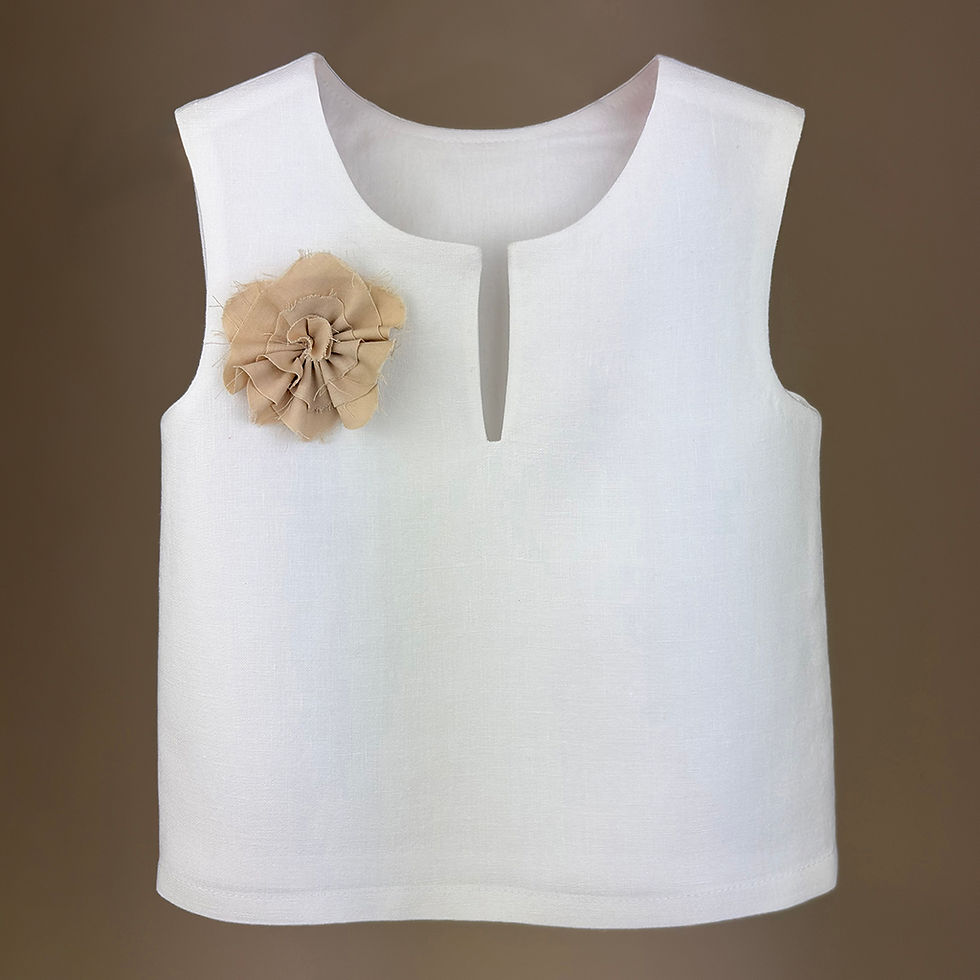 Organic Girls Linen Blouse with Beige Flower Detail