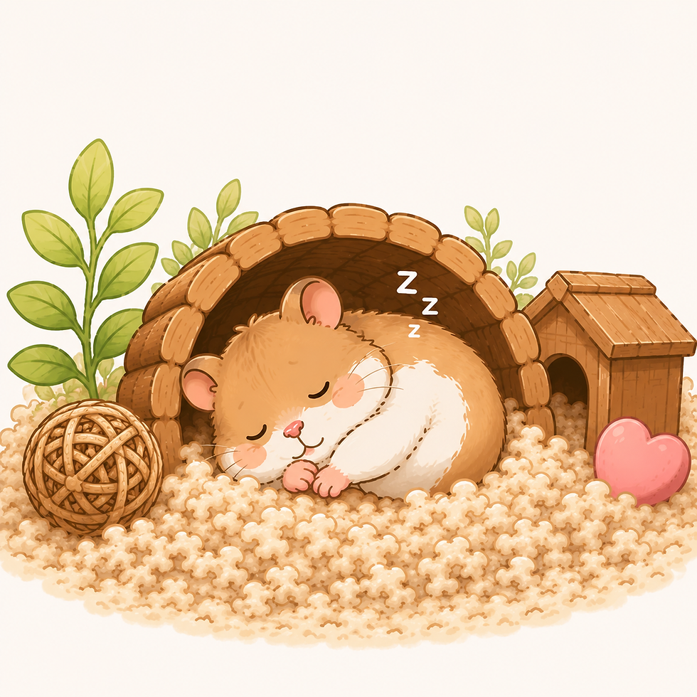 Cartoon syrisk hamster som sover i hus
