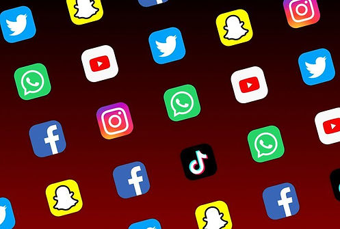 A series of iPhone apps with social media icons.