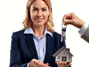 A woman being handed a set of keys.
