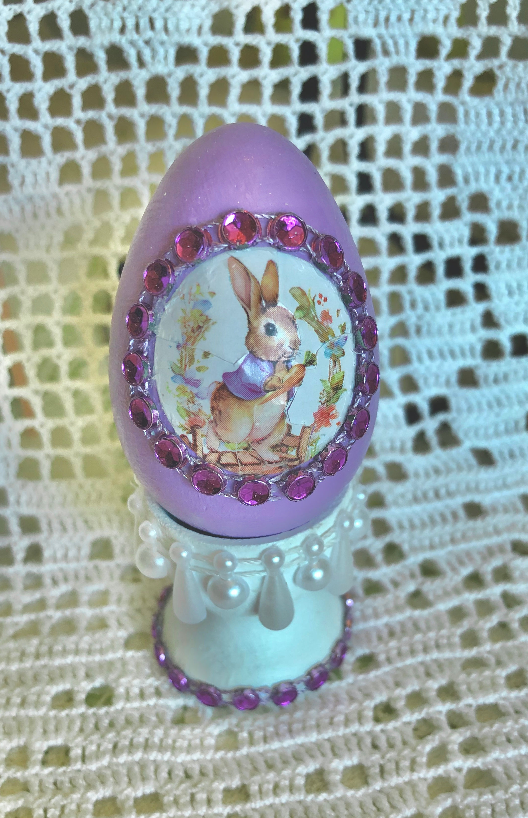 1" Solid Wood Purple Egg with Beaded Stand