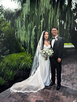 Original live wedding painting capturing a bride and groom
