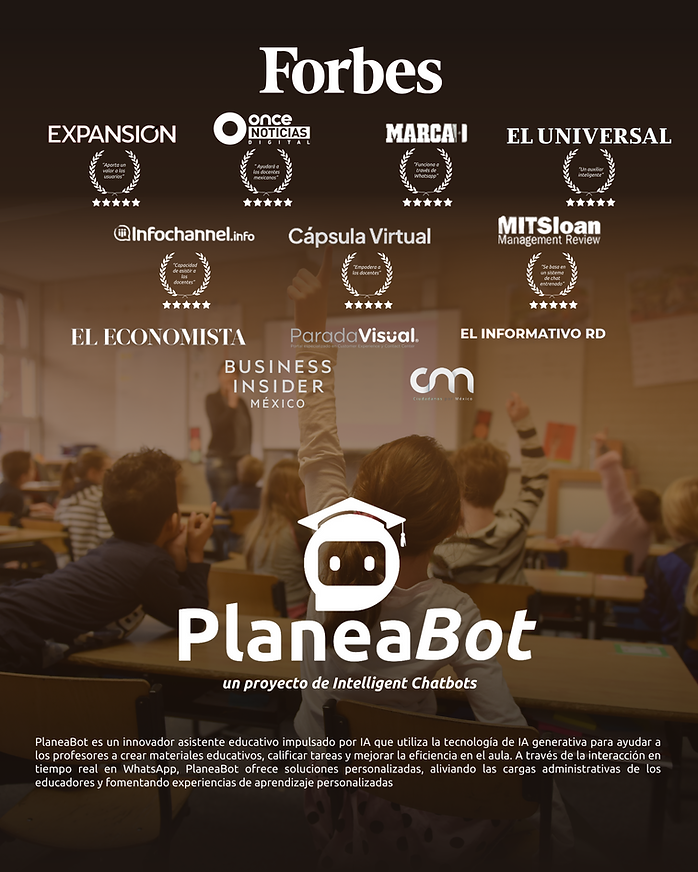 Un poster tipo películas con logotipos de medios que han hablado de PlaneaBot