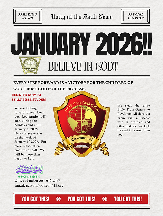Newsletter - At Unity Of The Faith Bible College