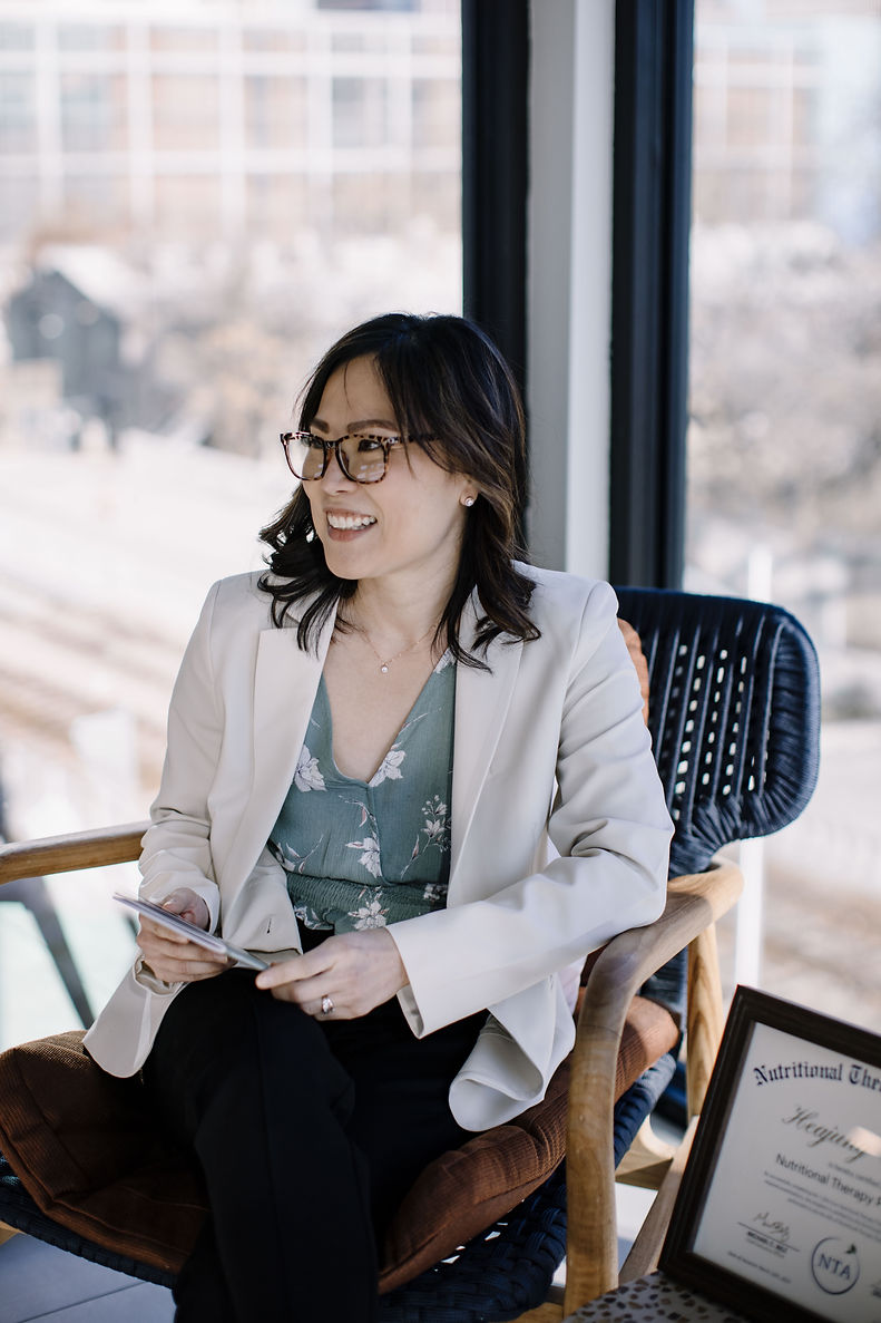 Woman with glasses looking to her client