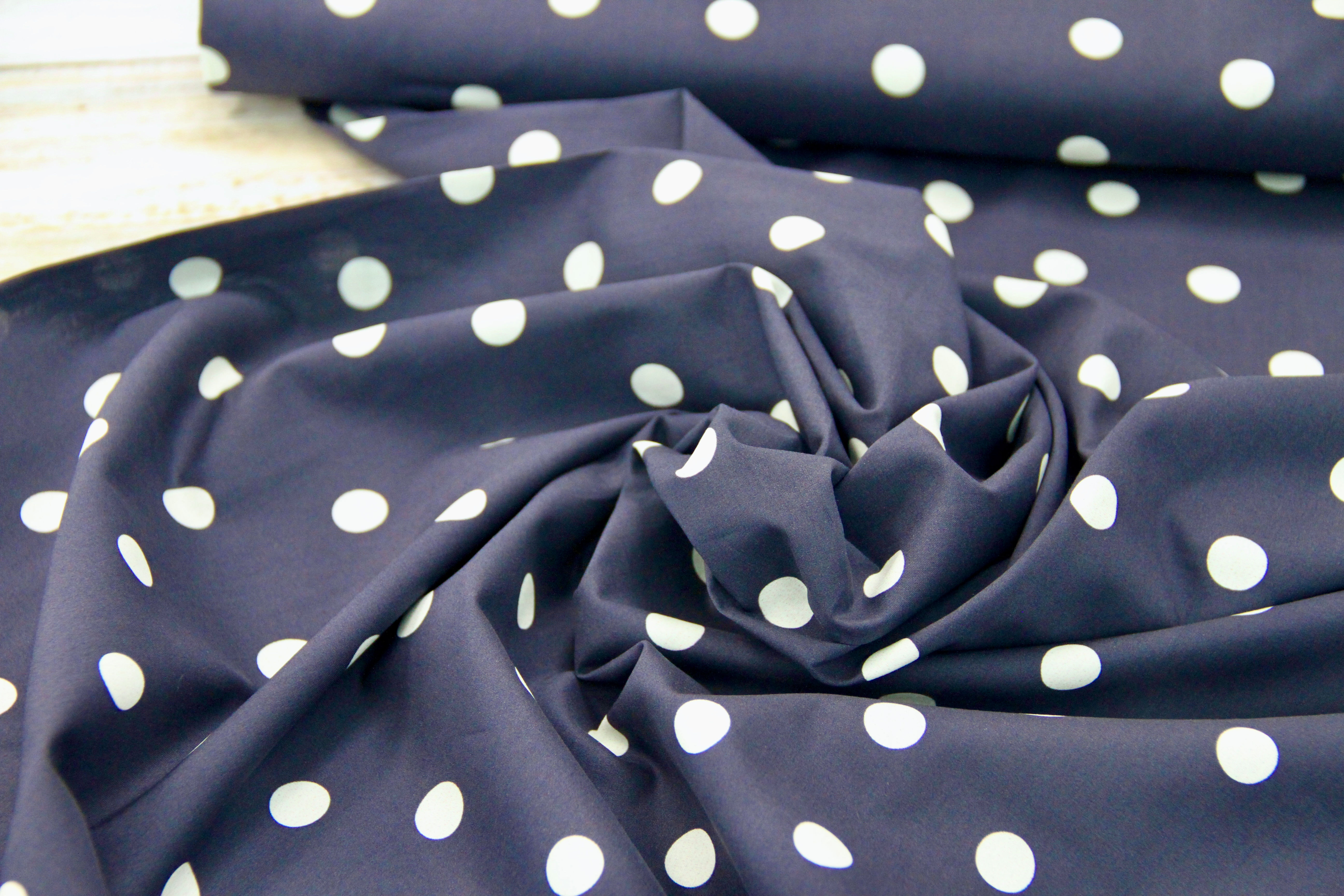 Cotton Lawn - Polka In Style Navy - 1/2 metre
