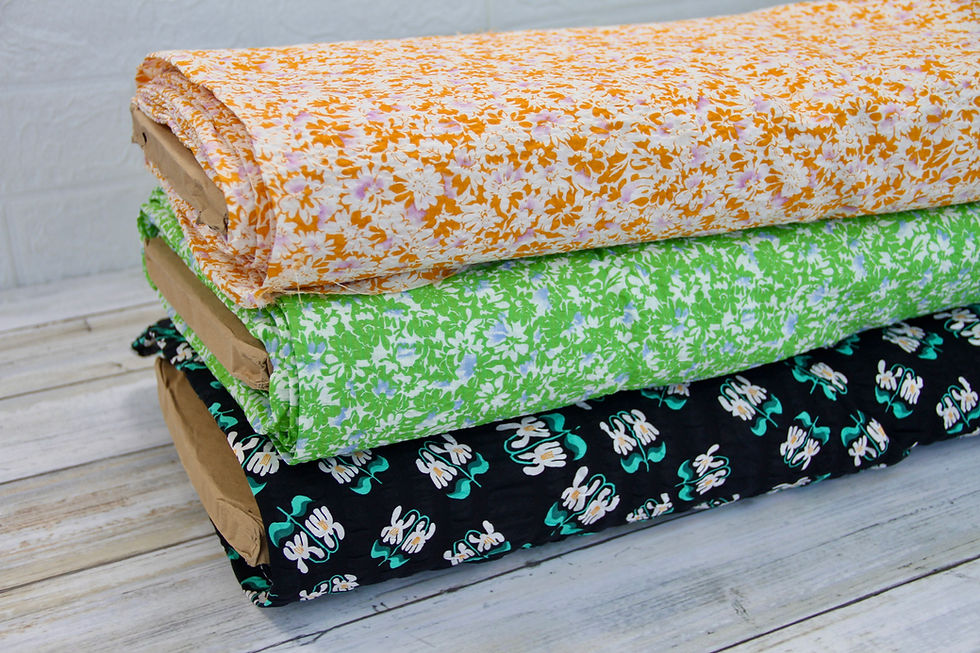 Thumbnail: Deadstock Cotton Seersucker - White Floral on Black - 1/2 metre