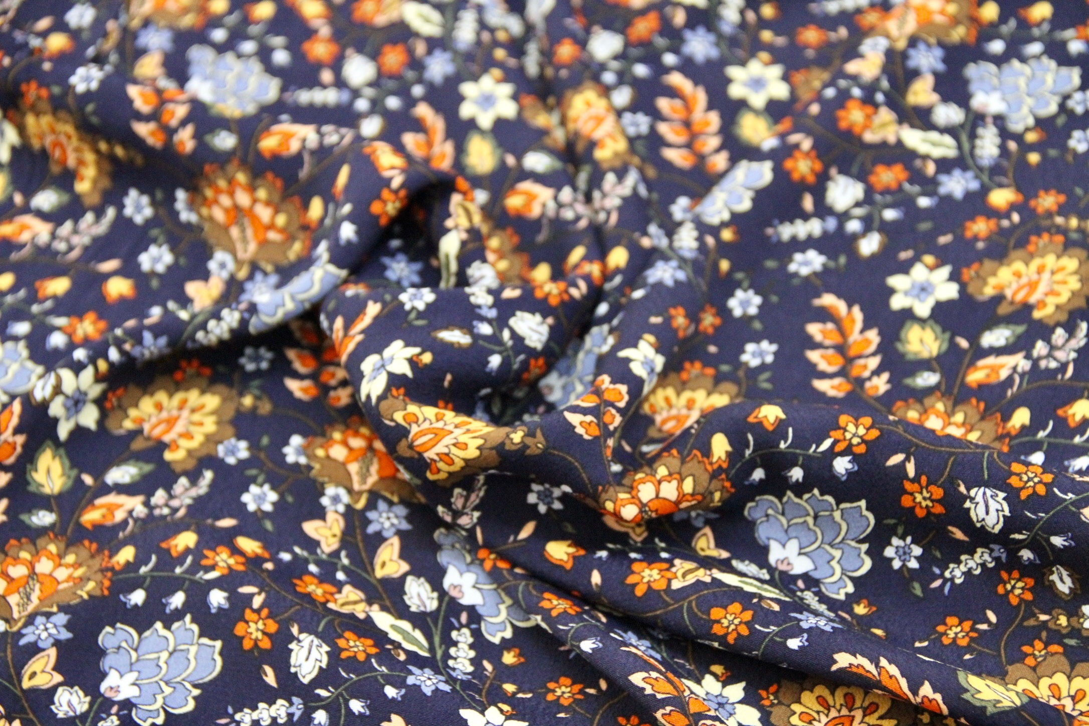 Rayon Crepe - Oriental Blossom Navy - 1/2 metre