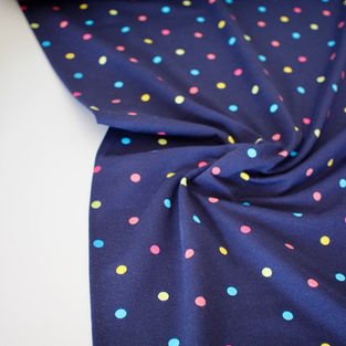 Cotton Jersey - Colourful Polka Dots Navy