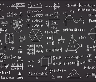 Auf dem Bild eist ein Tafelbild zu sehen, auf dem verschiedene mathematische Formeln und Zeichnungen zu sehen sind.