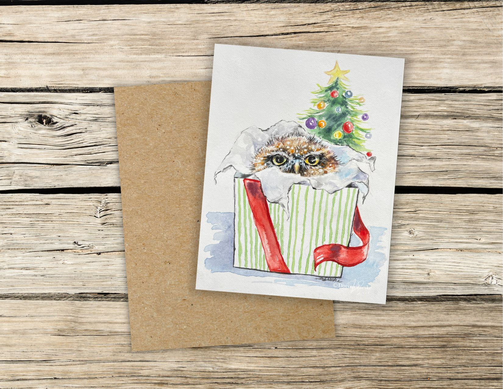Christmas Owl -  Greeting Card (single card or set of 10 cards)